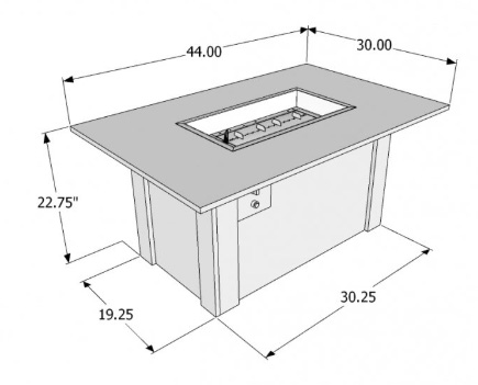 Driftwood Rectangular Fire Pit Table Specifications