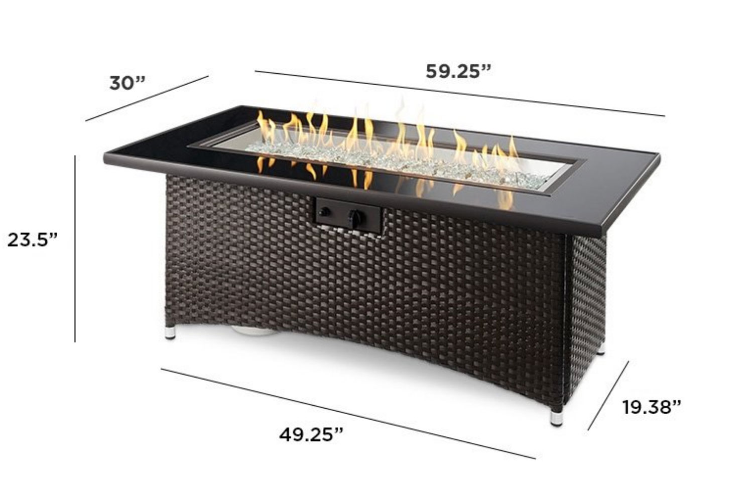 Kinney Rectangular Fire Pit Table Specifications